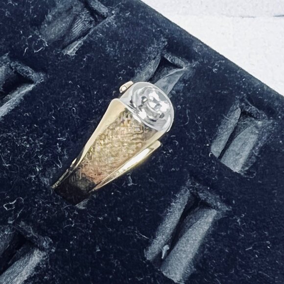 Vintage 14k Yellow Gold Electroplate Men's Clear Rhinestone Ring (R398) - Picture 1 of 5